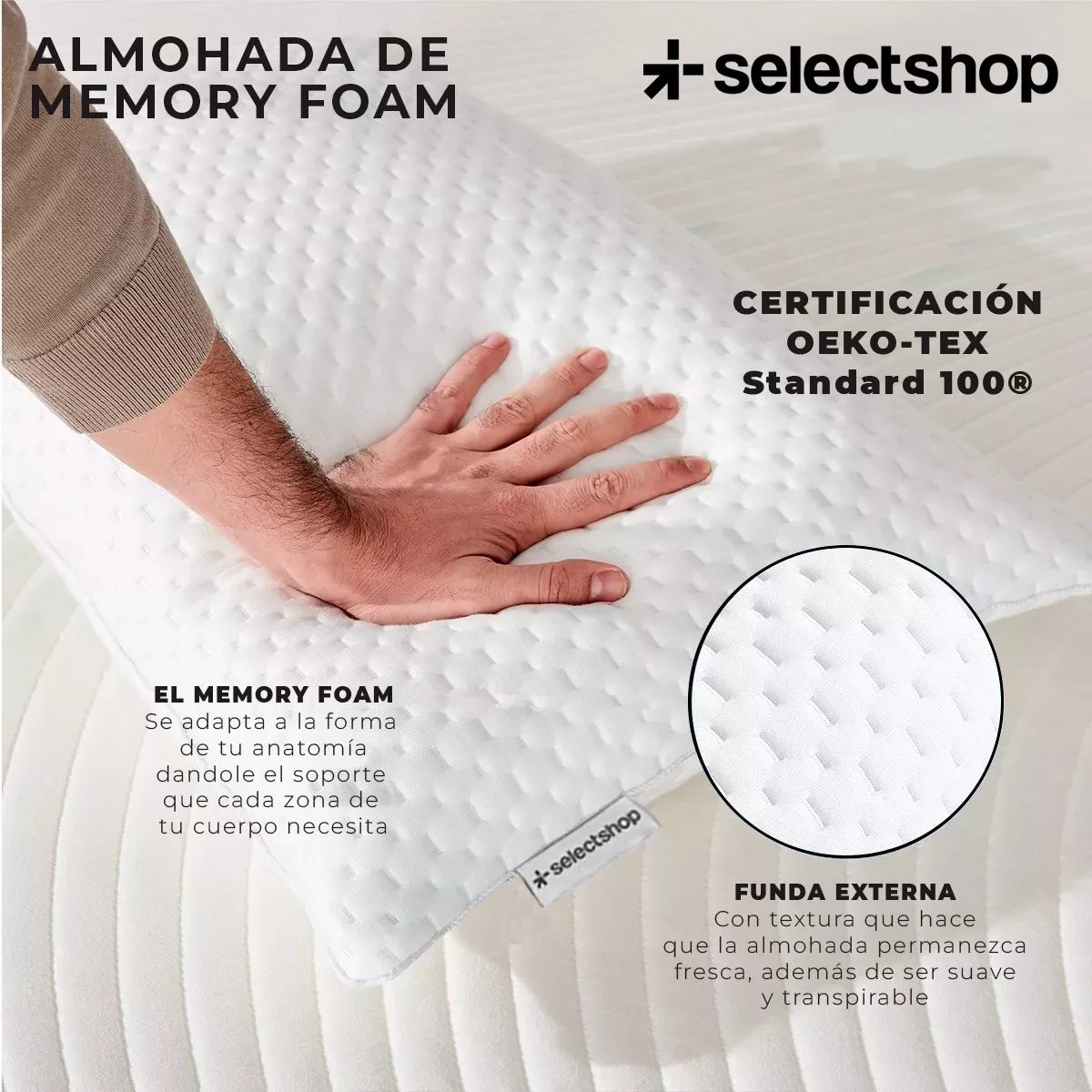 Almohada Memory Foam Estándar Gel Ajustable Suave Cómoda