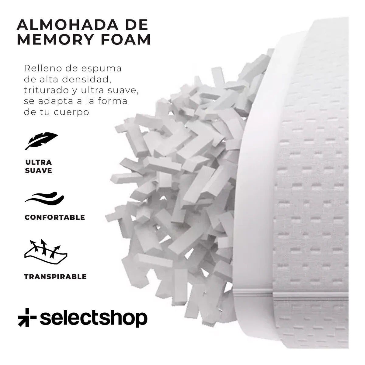 Almohada Memory Foam Estándar Gel Ajustable Suave Cómoda