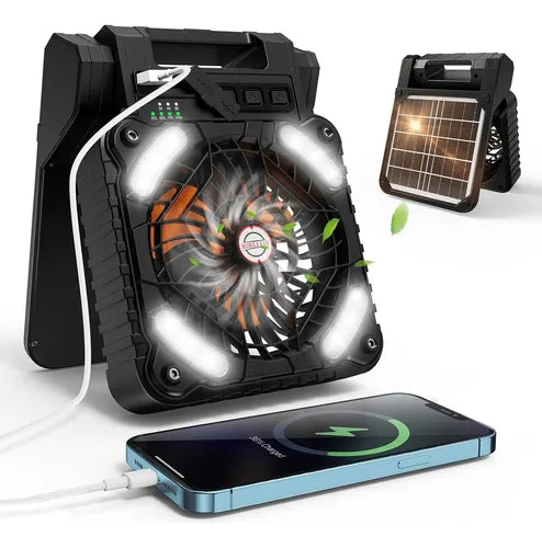 Ventilador De Camping Portátil Recargable Con Luz Led Solar