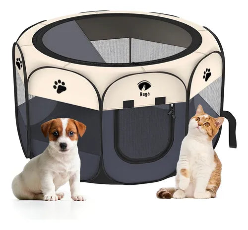 Casa Corral Portátil 91cm Para Mascotas Perro Área De Juego Color Gris
