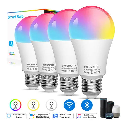 4 Pcs Foco LED Inteligente RGBCW E27 9W Cozylife Alexa Google Siri Android